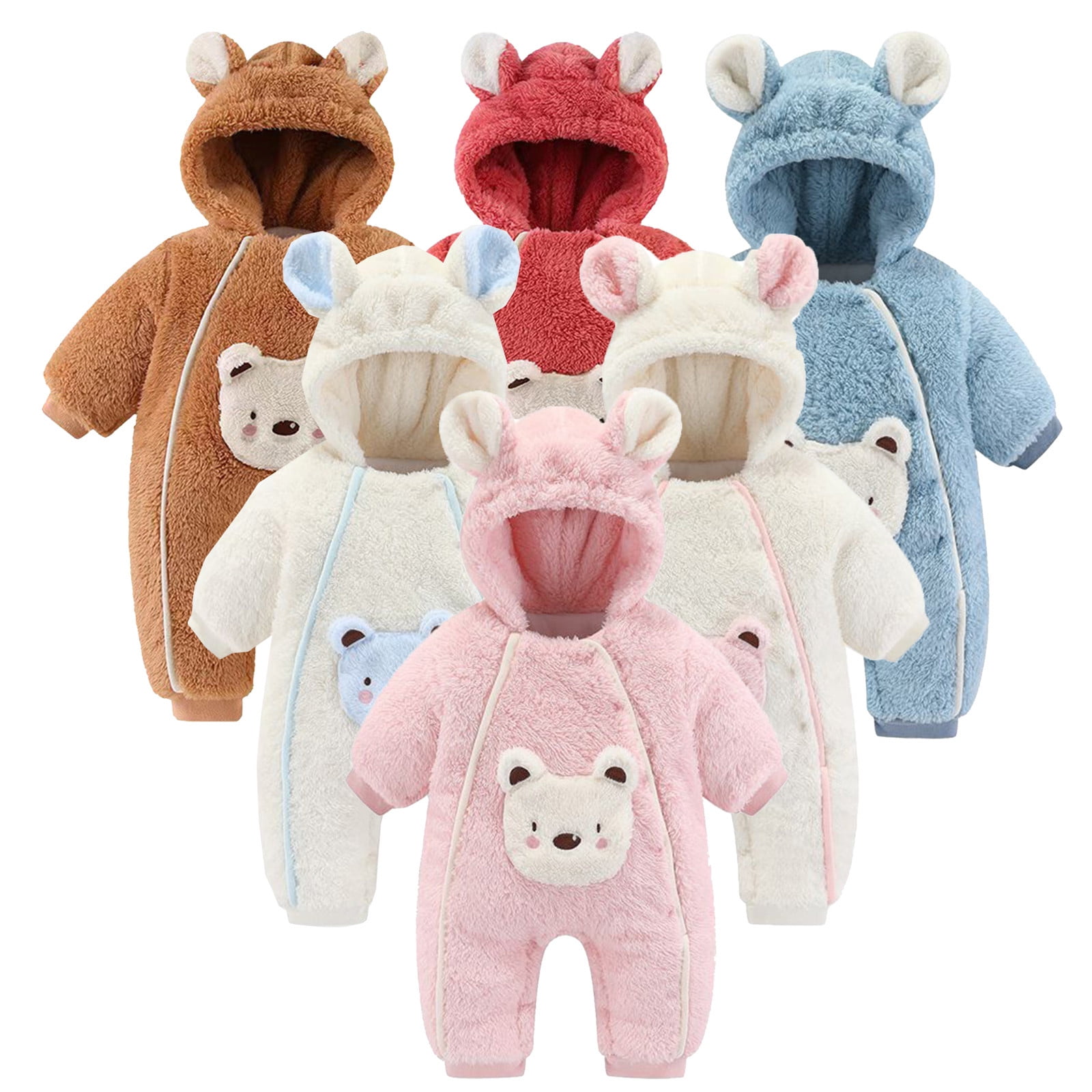 Baby Jumpsuit Baby Girls Soft Hooded Bear Ears Bear Long Sleeve Romper Winter Clothes for 0-3 Months